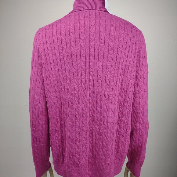 NWOT Lands' End fuchsia pink cable knit turtleneck pullover sweater XL Petite - Picture 4 of 9